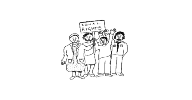 Social-Model-Easy-Read Characters standing for equal rights