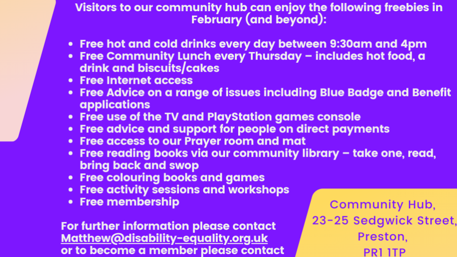 DENW Purple Posts Purple and orange poster with the included text in the post.