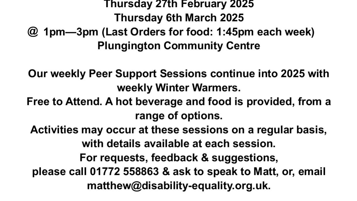 Winter Warmers (Weekly Peer Support Sessions)