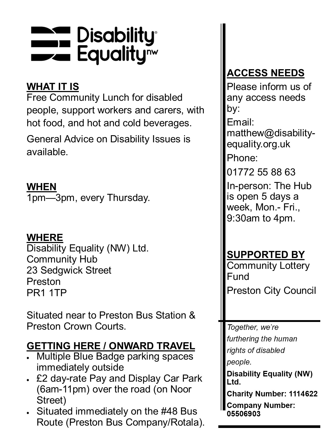 Community Lunch Club – Every Thursday 1pm – 3pm